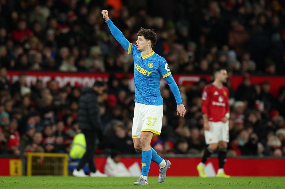 Ladislav Krejci celebrates scoring Wolves' goal at Old Trafford. Photo: Reuters